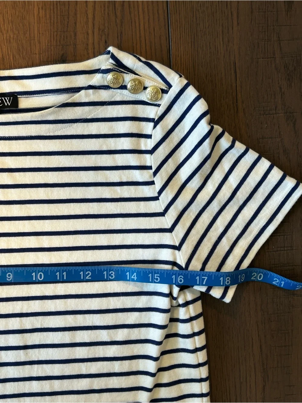 J. Crew Stripped Sailor Tee Gold Button Shoulder Blouse, Europe Trip Sz S - Picture 5 of 7